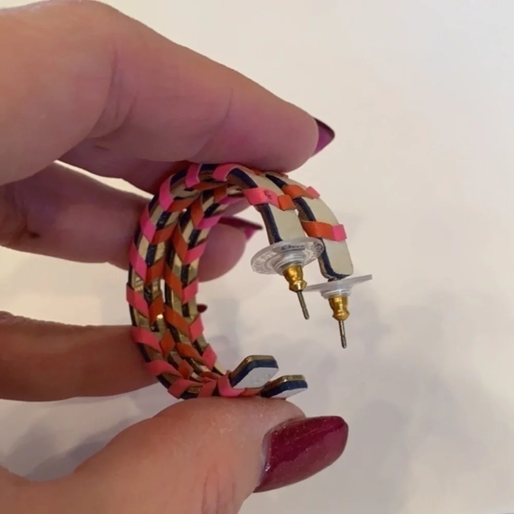 Stella and Dot corset leather hoops pink orange